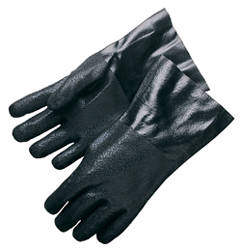 GLOVE PVC BLACK DOUBLE;DIP 12 IN ROUGH FINISH - Latex, Supported